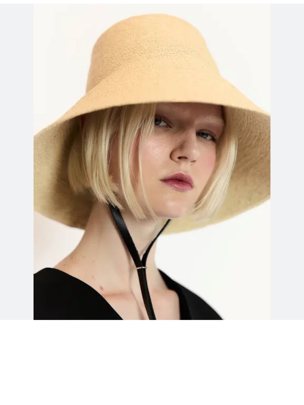 Janessa Leone Natural Straw Visor Hat with Black Chin Strap - Picture 2 of 7